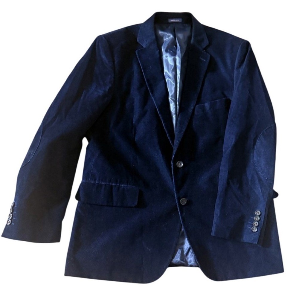 Stafford Navy Corduroy Sport Coat Blazer Classic Fit Elbow Patches 46in Classic